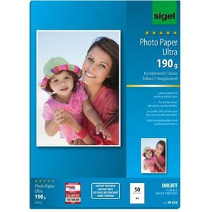 SIGEL IP639 Professioneel fotopapier, Inkjet, hoogglanzend, DIN A4 (21 x 29,7 cm), 190 g/m², 50 vellen