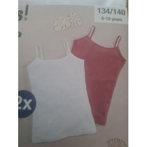 Pepperts Kids Hemdjes onderhemd - 2 Pack - Maat 134/140 - Wit/Roze - Katoen