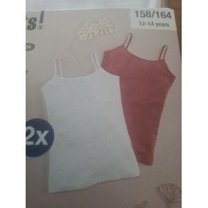 Pepperts Kids Hemdjes onderhemd - 2 pack - Maat 158/164 - Wit/Zalm roze - Katoen