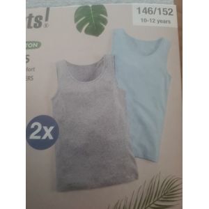 Pepperts Kids onderhemd - 2 Pack - Maat 146/152 - Grijs/Lichtblauw - Katoen