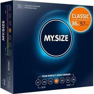 MY.SIZE MS5736 condooms, maat 4, 57 mm, grote verpakking (36 stuks), blauw