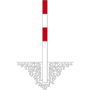 Afzetpaal, voor in gegoten beton, Ø 76 mm, rood-wit gelakt, 1 oog