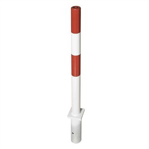Afzetpaal van staal, voor in gegoten beton, Ø 76 mm, rood-wit, met 2 kettingogen