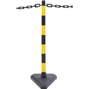 Kettingstandaard-set, 6 palen, driehoeksvoet gevuld met cement, 10 m ketting, zwart / geel