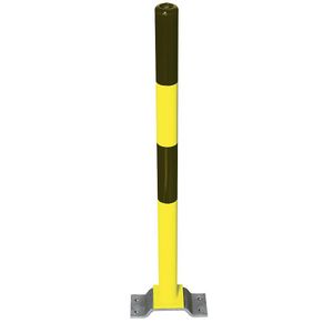 Afzetpaal van staal, voor boutbevestiging, Ø 60 mm, zwart-geel, met 2 kettingogen
