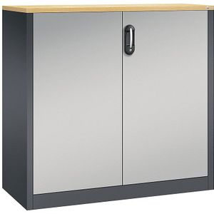 C+P ACURADO bijzetkast voor dossiers, 3 ordnerhoogtes, h x b x t = 1200 x 1200 x 500 mm, zwartgrijs/blank aluminiumkleurig