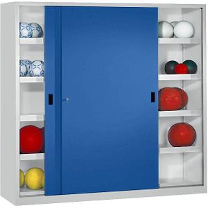 Pavoy Ballen-schuifdeurkast, hoogte 1950 mm, dichte, plaatstalen deuren, breedte 2000 mm, grijs / blauw
