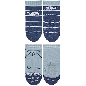 Sterntaler Babyjongens kruipsokken, dubbelpak walvis, ABS-sokjes, blauw, 18 EU