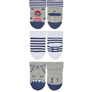 Sterntaler Babysokken voor jongens, verpakking van 3 stuks, vuurtoren sokken, lichtgrijs melange, 16