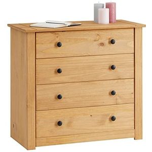 CARO-Möbel Commode CANCUN in landelijke stijl van massief grenenhout, modern dressoir met 4 laden, dressoir met gebeitst gewaxt oppervlak