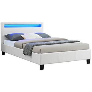 CARO-Möbel Gestoffeerd bed MIRASOL met LED-verlichting eenpersoonsbed kunstleer bed in wit, 120 x 200 cm, inclusief lattenbodem