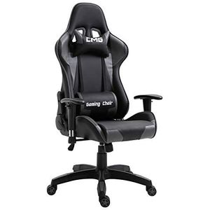 CARO-Furniture Gaming Draaistoel in zwart/grijs Bureaustoel Racer Executive Chair Bureaustoel, in hoogte verstelbaar, schommelmechanisme