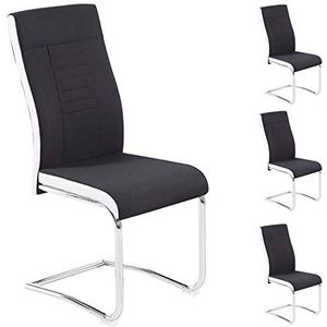 CARO-Möbel Set van 4 eetkamerstoelen ALBA keukenstoel schommelstoel, stoffen bekleding in zwart en wit, metalen frame in chroom