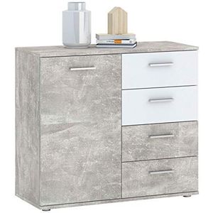 CARO-Möbel Commode sideboard kast Chicago in betonlook/wit, met deur en 4 laden highboard