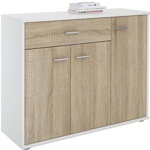 CARO-Möbel Sideboard Estelle multifunctionele kast, wit/Sonoma eiken met 3 deuren en 1 lade, 88 cm breed