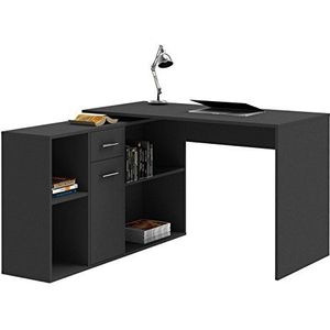 CARO-Möbel Hoekbureau Diego Bureautafel, werktafel met plank, 120 x 75 x 122 cm, in zwart, 1 lade, 4 vakken, verschillende opbouwmogelijkheden