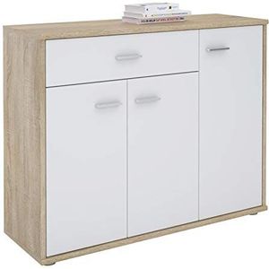 CARO-Möbel Sideboard Estelle commode multifunctionele kast, Sonoma eiken/wit met 3 deuren en 1 lade, 88 cm breed