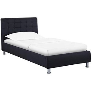 CARO-Möbel Gestoffeerd bed Cannes in zwart eenpersoonsbed tienerbed 90 x 200 cm met lattenbodem