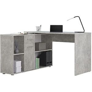 CARO-Möbel Diego Hoekbureau met plank en lade, bureautafel 4 vakken, modern computerbureau met verschillende opbouwmogelijkheden in betonlook