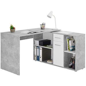 CARO-Möbel Diego Hoekbureau met kastelement, moderne bureautafel voor thuiskantoor, computertafel in trendy betonpatroon