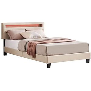 CARO-Möbel Gestoffeerd bed Powell 120x200 cm, modern bed met stoffen bekleding in beige, eenpersoonsbed in Scandinavisch design