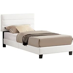 CARO-Möbel Gestoffeerd bed DESTINO 90 x 200 cm, bed bekleed met kunstleer in wit, modern, Scandinavisch eenpersoonsbed, comfortabel gevoerd bed incl. lattenbodem