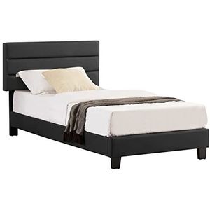 CARO-Möbel Gestoffeerd bed DESTINO 90x200 cm, bed bekleed met kunstleer in zwart, modern Scandinavisch eenpersoonsbed, comfortabel gevoerd bed incl. lattenbodem