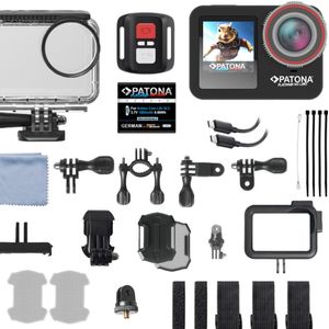 Patona BIG SET Action Cam Life SL5 6K 90fps 64MP EIS 170° 7G Akkus+Dualladegerät+64GB Karte+Zubehör (30p, WiFi), Action Cam, Zwart