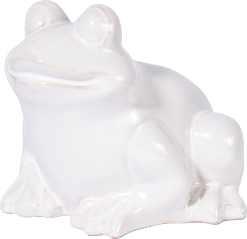 Keramik-Gartenfigur Frosch, Weiß, Gr. M