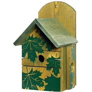 dobar 22158e Decoratieve nestkast voor vogels, van hout (grenen, massief hout), voor tuin, balkon, 3 variabele invlieggaten, motief""esdoorn"" - nesthulp vogelhuis
