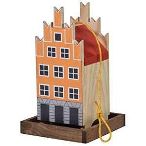 dobar 27051FSCe Kleurrijk vogelvoederhuis ""Zoutstraat"" - Vogelhuis om op te hangen principale markt stijl - Kleine houten vogelvilla - Vogelvoederstation met voersilo - 19 x 19 x 30 cm - Oranje