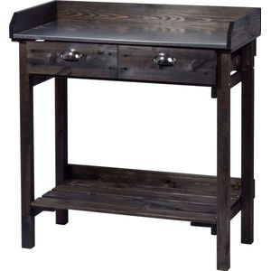 dobar® Design plantentafel met 2 laden, tuintafel met legplank, ompottafel van massief sparrenhout, bloementafel voor tuin/terras/balkon, 79 x 39 x 90 cm, zwart