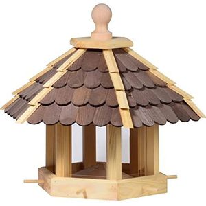 dobar® 44136e Grote vogelvilla - vogelvoederhuis van massief hout - vogelhuis voor standmontage - voederstation met voedersilo - voederdispenser wilde vogel - 55 x 62 x 43 cm - bruin