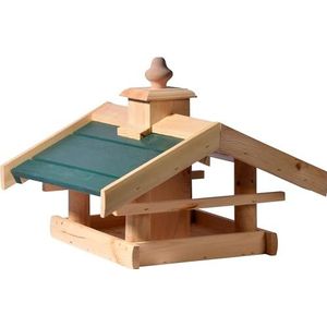 dobar Green Label® Kulusuk Vogelhuisje met groen dak, vogelvoederstation voor standaard, houten voederplaats voor wilde vogels, 39 x 30 x 22 cm, grenen