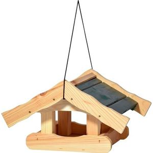 dobar Green Label® Thule Vogelhuisje met groen dak, vogelvoederstation om op te hangen, houten voederplaats voor wilde vogels, 39 x 30 x 22 cm, grenen