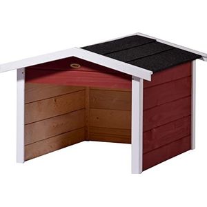 dobar® Garage voor robotmaaier van hout als bouwpakket, schuilplaats voor robotmaaier met bitumen dak, 76 x 68 x 52 cm, rood/wit
