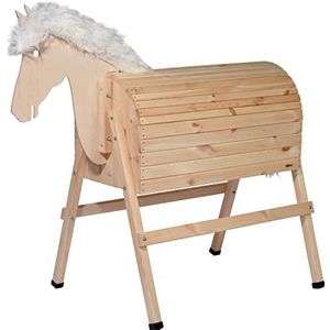dobar® Bravido 94329FSCe Groot houten paard voor buiten, voltimmerpaard van massief hout, tuinpaard voor kinderen, met klimhulp, speelpaard, 139 x 78 x 146 cm, naturel