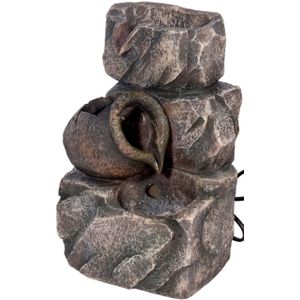 dobar® Design kamerbunnen 96400e Tafelfontein, drietraps in steenlook, kleine fontein, decoratief waterspel voor woonkamer/kantoor/indoor, sierfontein, 17,2 x 16,2 x 27 cm, grijs