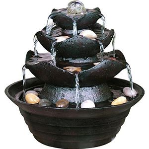 dobar® Design tafelfontein 96410e - kamerfontein drietraps in steenlook - kleine fontein - decoratief waterspel voor woonkamer/kantoor/indoor - sierfontein - 22,2 x 22,2 x 20,6 cm - zwart