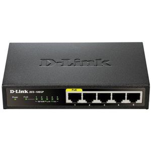 D-Link DES-1005P Switch 5 poorten 10/100 Mbps, waarvan 1 poort met PoE - Metallic - PoE IEEE 802.3af - Budget PoE 15,4 W - Ideaal voor verbinding en netwerken, klein/thuiskantoor