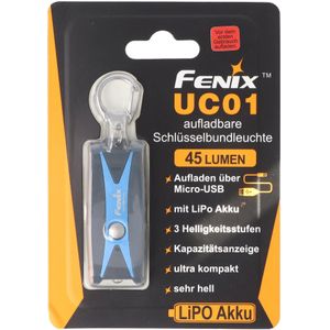 Fenix UC01 LED-zaklamp in een blauwe behuizing, sleutelhangerlicht met batterij en USB-oplaadfunctie