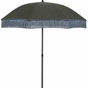 Maui Mittelstockschirm Olive ø 180cm Retro Sonnenschirm Gartenschirm mit Fransen, ideal für Balkon und Terrasse - Siena Garden