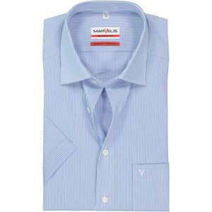 MARVELIS - Modern Fit - Overhemd - Blauw-Wit Gestreept - 100% Katoen, Korte Mouw, Strijk- en Kreukvrij