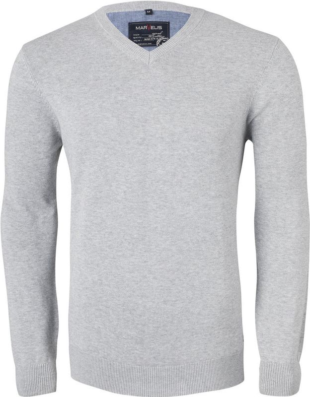 MARVELIS - Heren Trui - Lichtgrijs Melange - Katoen - V-hals