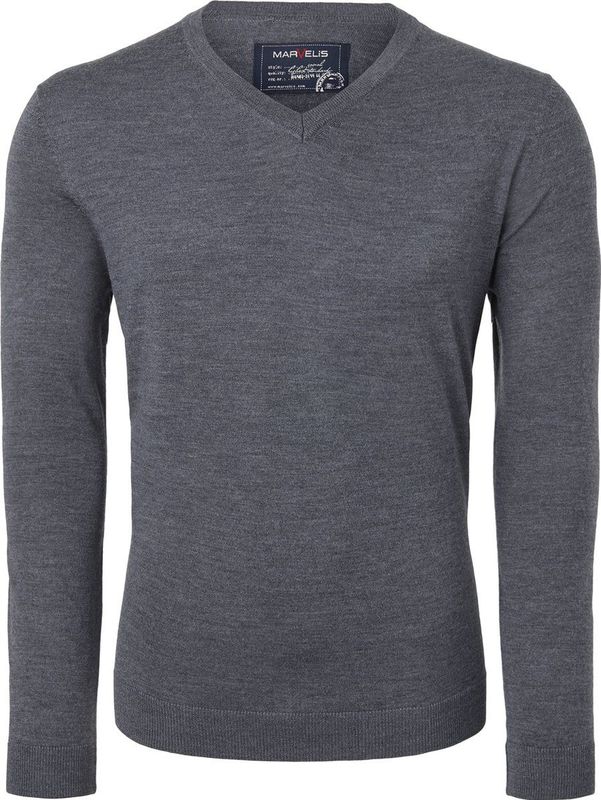 MARVELIS heren trui wol - V-hals - antraciet melange