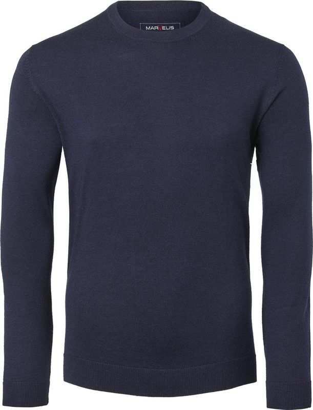 MARVELIS heren trui wol - O-hals - donkerblauw
