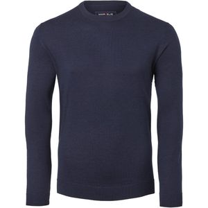 MARVELIS - O-hals - Gebreide Trui - Donkerblauw - 100% Merino Wol