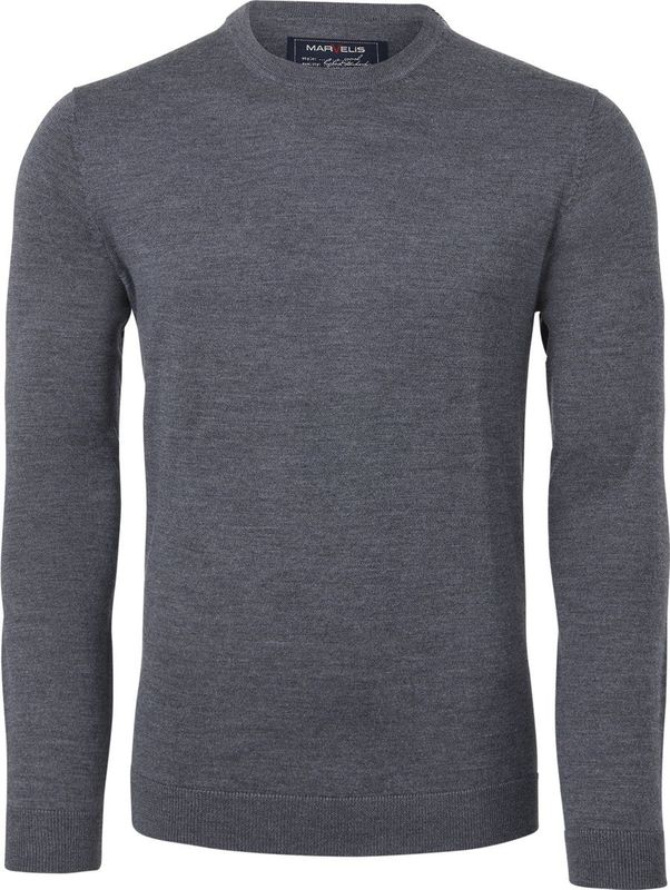 MARVELIS heren trui wol, O-hals, antraciet melange