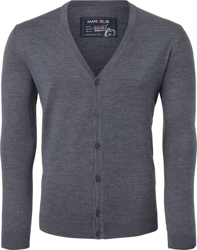 MARVELIS - Heren Vest - Antraciet Grijs Melange - Wol - V-hals