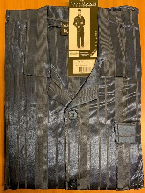 Normann - 94010 - Pyjama - Antraciet Grijs/Donker Blauw - Satijn, 83% Polyester, 17% Katoen